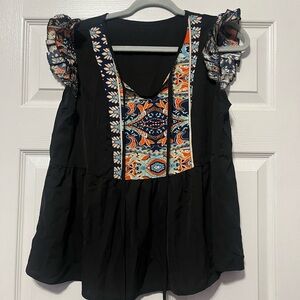 SHEIN Black and Multicolor Boho Blouse